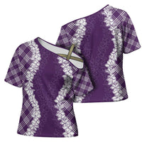 Hawaii Aloha Plumeria Lei Violet Palaka Cross Shoulder Shirt LT7 - Polynesian Pride