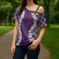 Hawaii Aloha Plumeria Lei Violet Palaka Cross Shoulder Shirt LT7 - Polynesian Pride