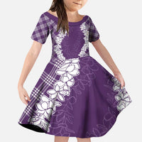 Hawaii Aloha Plumeria Lei Violet Palaka Family Matching Puletasi and Hawaiian Shirt LT7 Daughter's Dress Violet - Polynesian Pride