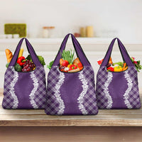 Hawaii Aloha Plumeria Lei Violet Palaka Grocery Bag LT7 3-pack One Size Violet - Polynesian Pride