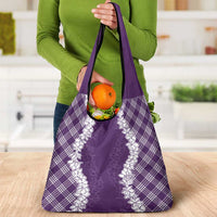 Hawaii Aloha Plumeria Lei Violet Palaka Grocery Bag LT7 - Polynesian Pride