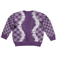 Hawaii Aloha Plumeria Lei Violet Palaka Kid Ugly Christmas Sweater - Polynesian Pride