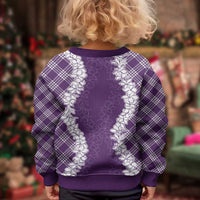 Hawaii Aloha Plumeria Lei Violet Palaka Kid Ugly Christmas Sweater - Polynesian Pride