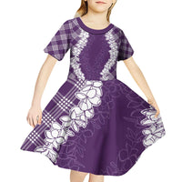 Hawaii Aloha Plumeria Lei Violet Palaka Kid Short Sleeve Dress - Polynesian Pride