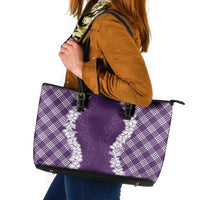 Hawaii Aloha Plumeria Lei Violet Palaka Leather Tote Bag LT7 Violet - Polynesian Pride