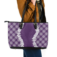 Hawaii Aloha Plumeria Lei Violet Palaka Leather Tote Bag LT7 - Polynesian Pride