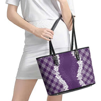 Hawaii Aloha Plumeria Lei Violet Palaka Leather Tote Bag LT7 - Polynesian Pride