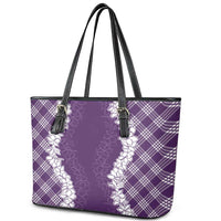 Hawaii Aloha Plumeria Lei Violet Palaka Leather Tote Bag LT7 - Polynesian Pride