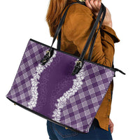 Hawaii Aloha Plumeria Lei Violet Palaka Leather Tote Bag LT7 - Polynesian Pride