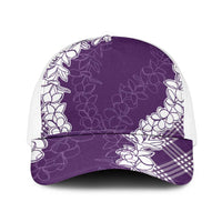 Hawaii Aloha Plumeria Lei Violet Palaka Mesh Trucker Cap - Polynesian Pride