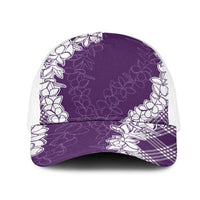 Hawaii Aloha Plumeria Lei Violet Palaka Mesh Trucker Cap LT7 One Size White Violet - Polynesian Pride