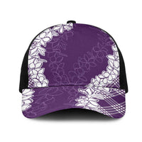 Hawaii Aloha Plumeria Lei Violet Palaka Mesh Trucker Cap LT7 One Size Black Violet - Polynesian Pride