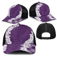 Hawaii Aloha Plumeria Lei Violet Palaka Mesh Trucker Cap LT7 - Polynesian Pride
