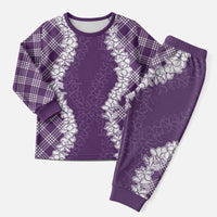 Hawaii Aloha Plumeria Lei Violet Palaka Christmas Pajama Set LT7 Men Violet - Polynesian Pride