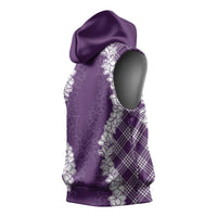 Hawaii Aloha Plumeria Lei Violet Palaka Sleeveless Hoodie LT7 - Polynesian Pride