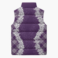 Hawaii Aloha Plumeria Lei Violet Palaka Sleeveless Puffer Jacket LT7 - Polynesian Pride