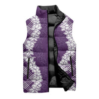 Hawaii Aloha Plumeria Lei Violet Palaka Sleeveless Puffer Jacket LT7 - Polynesian Pride