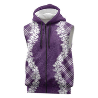 Hawaii Aloha Plumeria Lei Violet Palaka Sleeveless Zip Hoodie LT7 Violet - Polynesian Pride