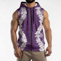 Hawaii Aloha Plumeria Lei Violet Palaka Sleeveless Zip Hoodie LT7 - Polynesian Pride