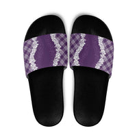 Hawaii Aloha Plumeria Lei Violet Palaka Slide Sandals - Polynesian Pride