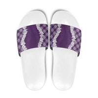 Hawaii Aloha Plumeria Lei Violet Palaka Slide Sandals - Polynesian Pride