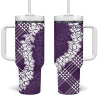 Hawaii Aloha Plumeria Lei Violet Palaka Tumbler With Handle - Polynesian Pride