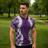 Hawaii Aloha Plumeria Lei Violet Palaka Zipper Polo Shirt - Polynesian Pride