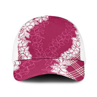 Hawaii Aloha Plumeria Lei Fuschia Palaka Baseball Net Cap LT7 One Size White Fuschia - Polynesian Pride