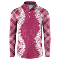 Hawaii Aloha Plumeria Lei Fuschia Palaka Button Sweatshirt LT7 Fuschia - Polynesian Pride