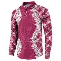 Hawaii Aloha Plumeria Lei Fuschia Palaka Button Sweatshirt LT7 - Polynesian Pride