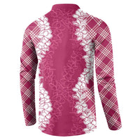 Hawaii Aloha Plumeria Lei Fuschia Palaka Button Sweatshirt LT7 - Polynesian Pride