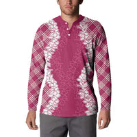 Hawaii Aloha Plumeria Lei Fuschia Palaka Button Sweatshirt LT7 - Polynesian Pride