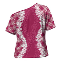 Hawaii Aloha Plumeria Lei Fuschia Palaka Cross Shoulder Shirt LT7 - Polynesian Pride
