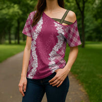 Hawaii Aloha Plumeria Lei Fuschia Palaka Cross Shoulder Shirt LT7 - Polynesian Pride