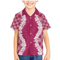 Hawaii Aloha Plumeria Lei Fuschia Palaka Family Matching Mermaid Dress and Hawaiian Shirt - Polynesian Pride