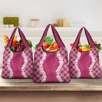 Hawaii Aloha Plumeria Lei Fuschia Palaka Grocery Bag LT7 3-pack One Size Fuschia - Polynesian Pride