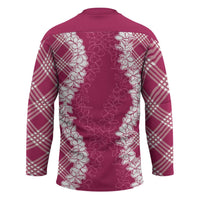 Hawaii Aloha Plumeria Lei Fuschia Palaka Hockey Jersey LT7 - Polynesian Pride