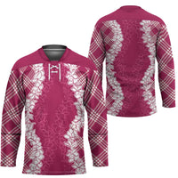 Hawaii Aloha Plumeria Lei Fuschia Palaka Hockey Jersey LT7 - Polynesian Pride