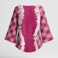 Hawaii Aloha Plumeria Lei Fuschia Palaka Kimono Sleeve Blouse LT7 - Polynesian Pride