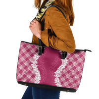 Hawaii Aloha Plumeria Lei Fuschia Palaka Leather Tote Bag LT7 Fuschia - Polynesian Pride