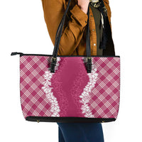 Hawaii Aloha Plumeria Lei Fuschia Palaka Leather Tote Bag LT7 - Polynesian Pride