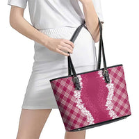Hawaii Aloha Plumeria Lei Fuschia Palaka Leather Tote Bag LT7 - Polynesian Pride