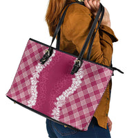 Hawaii Aloha Plumeria Lei Fuschia Palaka Leather Tote Bag LT7 - Polynesian Pride