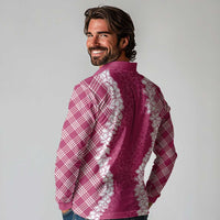 Hawaii Aloha Plumeria Lei Fuschia Palaka Long Sleeve Polo Shirt - Polynesian Pride
