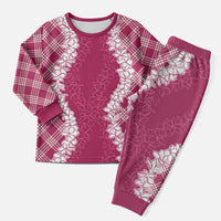 Hawaii Aloha Plumeria Lei Fuschia Palaka Christmas Pajama Set LT7 Men Fuschia - Polynesian Pride