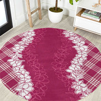 Hawaii Aloha Plumeria Lei Fuschia Palaka Round Carpet - Polynesian Pride