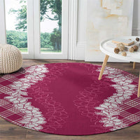 Hawaii Aloha Plumeria Lei Fuschia Palaka Round Carpet - Polynesian Pride