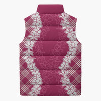 Hawaii Aloha Plumeria Lei Fuschia Palaka Sleeveless Puffer Jacket LT7 - Polynesian Pride