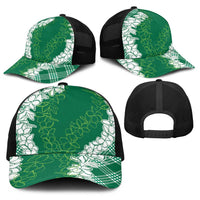 Hawaii Aloha Plumeria Lei Green Palaka Baseball Net Cap LT7 - Polynesian Pride