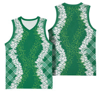 Hawaii Aloha Plumeria Lei Green Palaka Basketball Jersey LT7 - Polynesian Pride